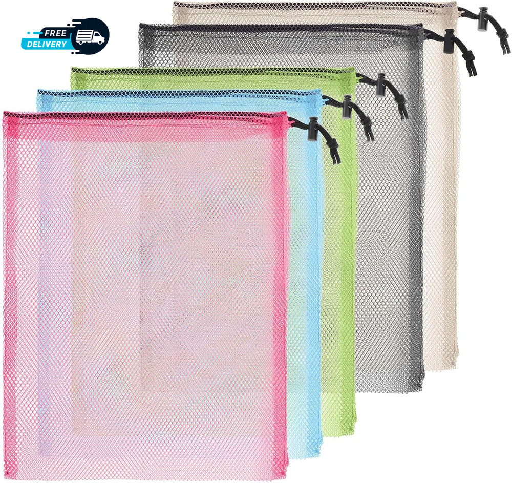 6 Pcs 11 X 15 Inch Nylon Mesh Drawstring Laundry Bags  Mesh Stuff Sacks