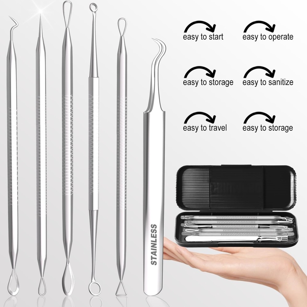 Blackhead Extractor Tool Kit 6 Pack - Professional Stainless Steel Pimple Pop...