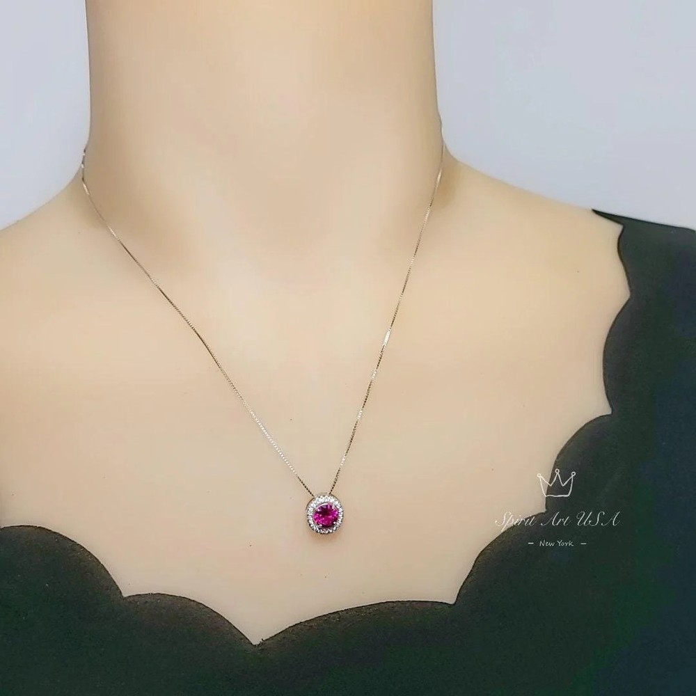 Tiny Red Ruby Necklace Sterling Silver - July Birthstone Mini Round Ruby Choker