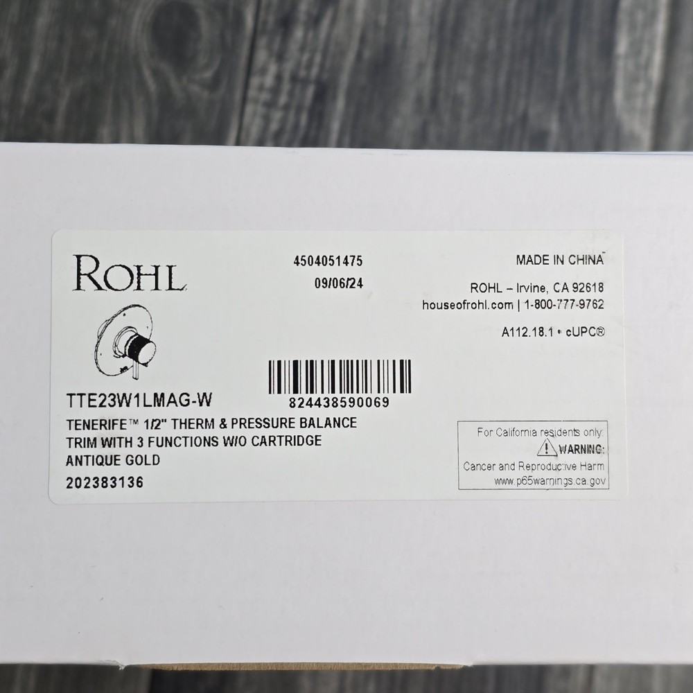Rohl TTE23W1LMAG-W Tenerife 1/2" Therm & Pressure Balance Trim with 3 Functions