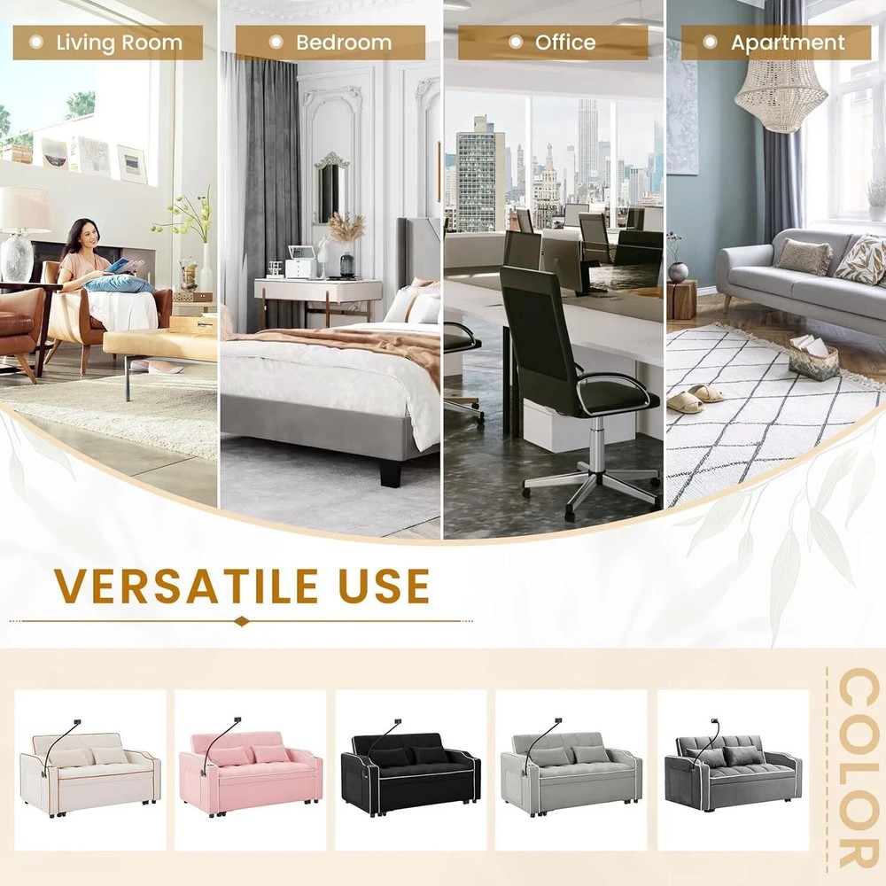 Convertible Sofa Bed Sleeper Couch Pull Out Bed with Cup Holder & USB Interface