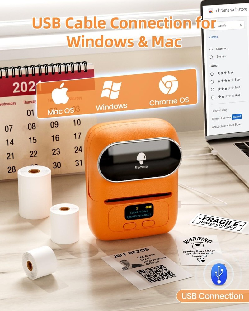 Phomemo M110 Direct Thermal Printer for Label Photo Note Tag Barcode QR Code Lot