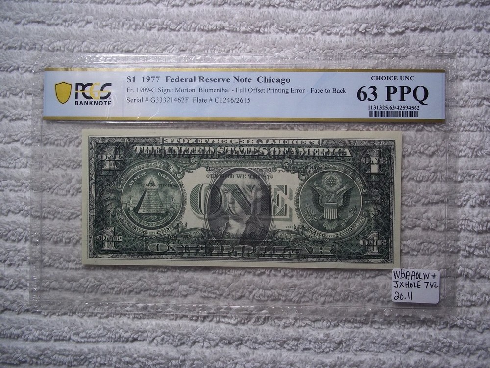 1977 $1 ERROR  -  Face to Back FULL Offset Printing  PCGS 63 PPQ  #E25  LOOK WOW