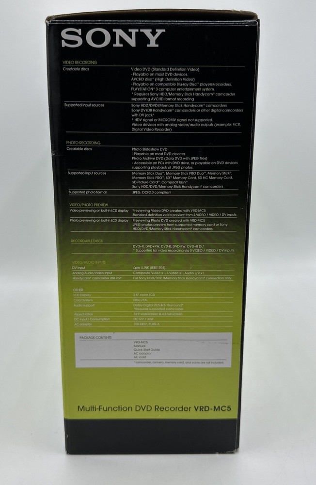 Sony VRD-MC5 Multi Function DVD Recorder Transfer Videos Photos