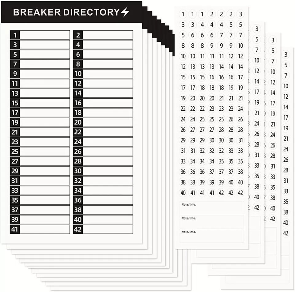 16  Sheets  Breaker  Panel  Labels  Electrical  Box  Sticker  Numbers  Breaker