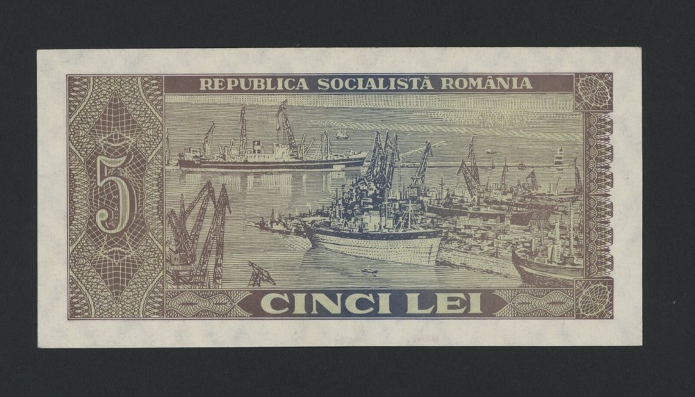 ROMANIA 5 LEI 1966 PICK # 93a XF-AU
