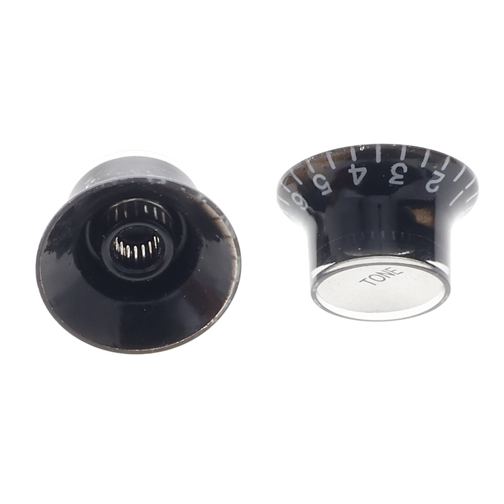 Les Paul Knobs Silver/Black Top Hat Knobs (4) Knurled Split Shaft CTS Pots