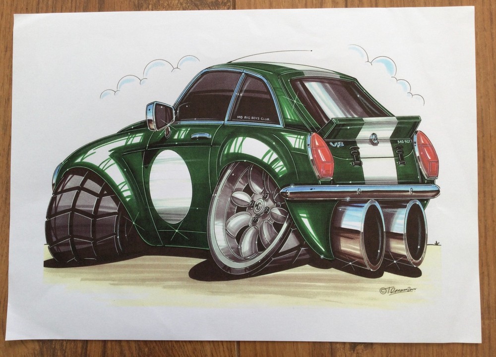 MGB GT Custom Cartoon Colour Print