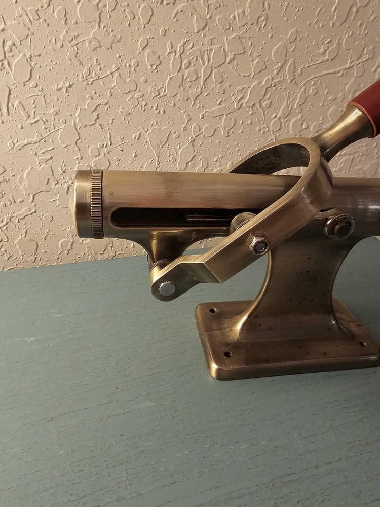 Vintage Solid Brass WallMounted CorkScrew, Lever Style W/Turned Wood Handle-Very