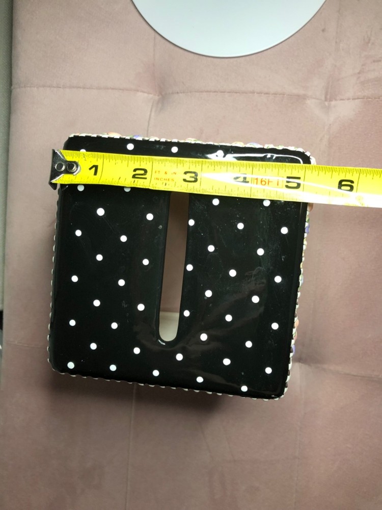Lavender Floral Polka Dot Ceramic Cube Tissue Box Holder