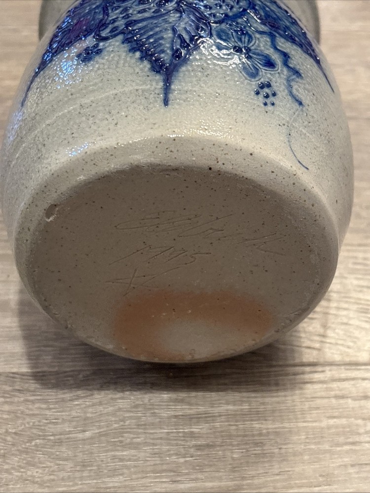 David Eldreth Small Pottery Crock, Floral Pattern, Signed, 1995