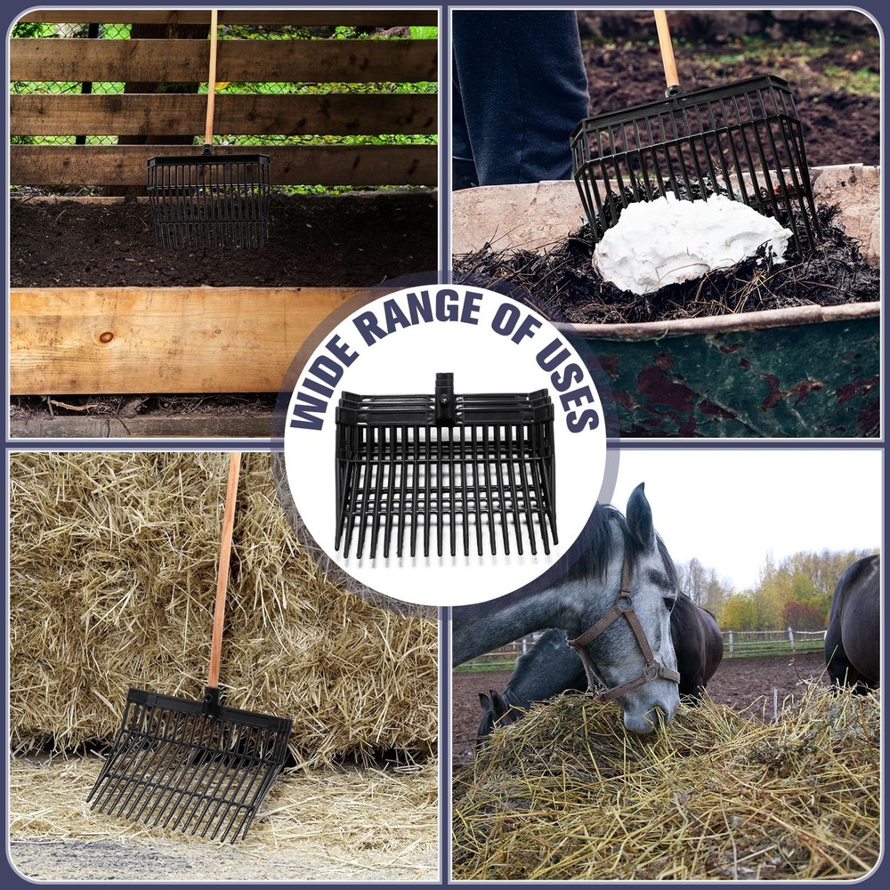 Manure Fork Replacement Head, 18 Tines Pitchfork with Screws & Nuts, Black
