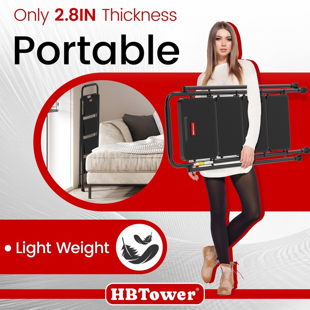 HBTower Step Ladder, Stool Foldable for Adults with 4 Black