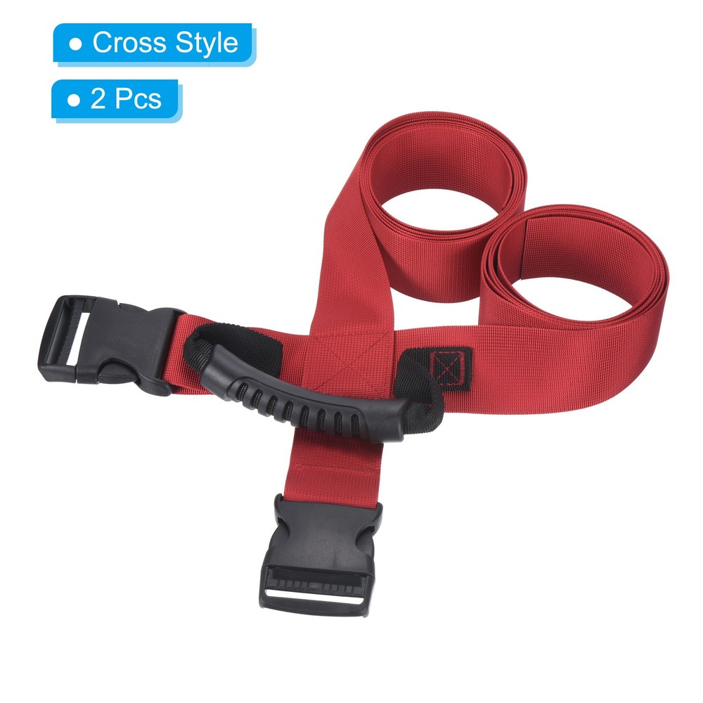 Carrying Strap with Handle, Cross Style Adjustable Nylon Belt, Red, 2pcs