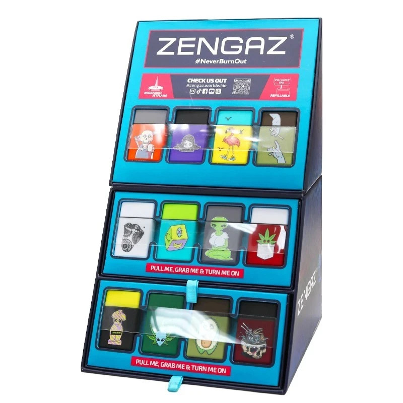 Zengaz Windproof Jetflame Torch Lighters 48 Count Display | Refillable