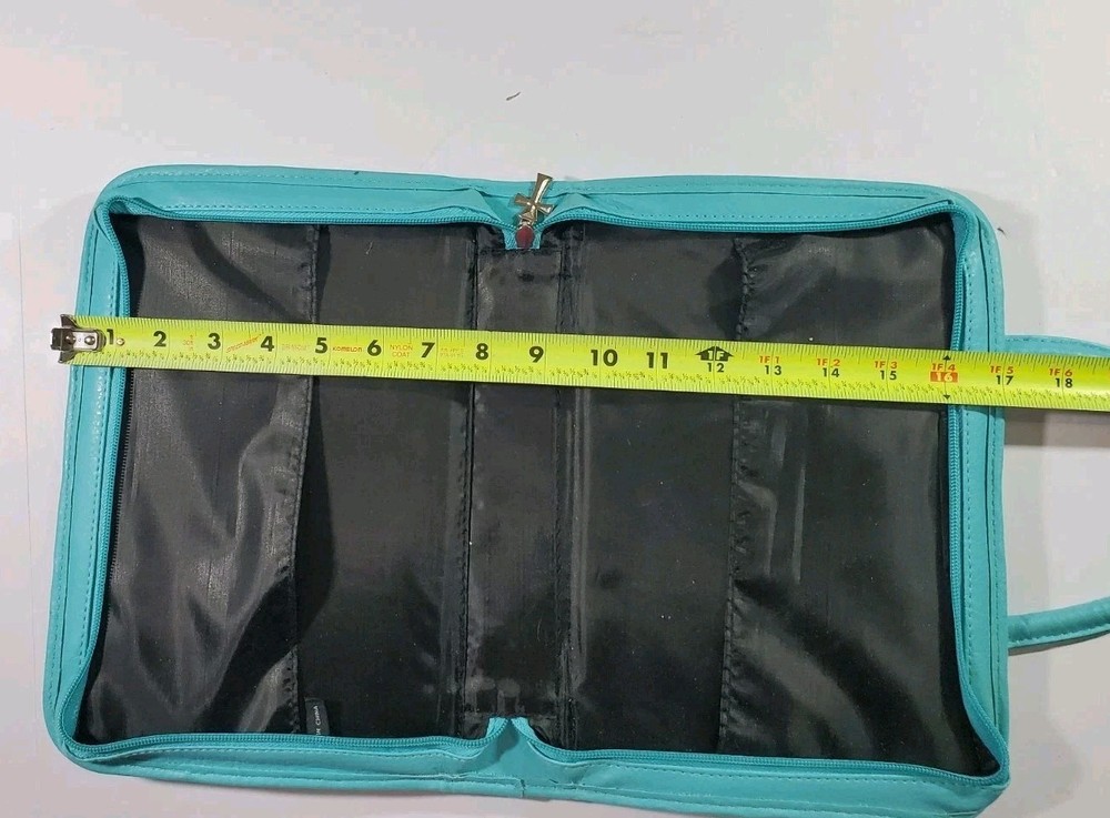 Faux Leather Bible Cover Teal Medium Crucifix Zipper Pull