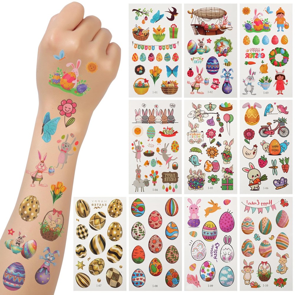 Hamiutci 127Pcs Easter Temporary Tattoos - Multiple Sizes,