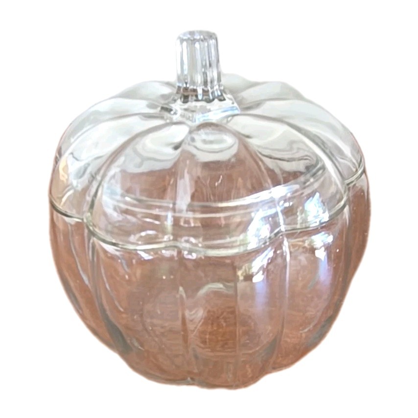 Clear Glass Pumkin Shaped Jar Container 7"
