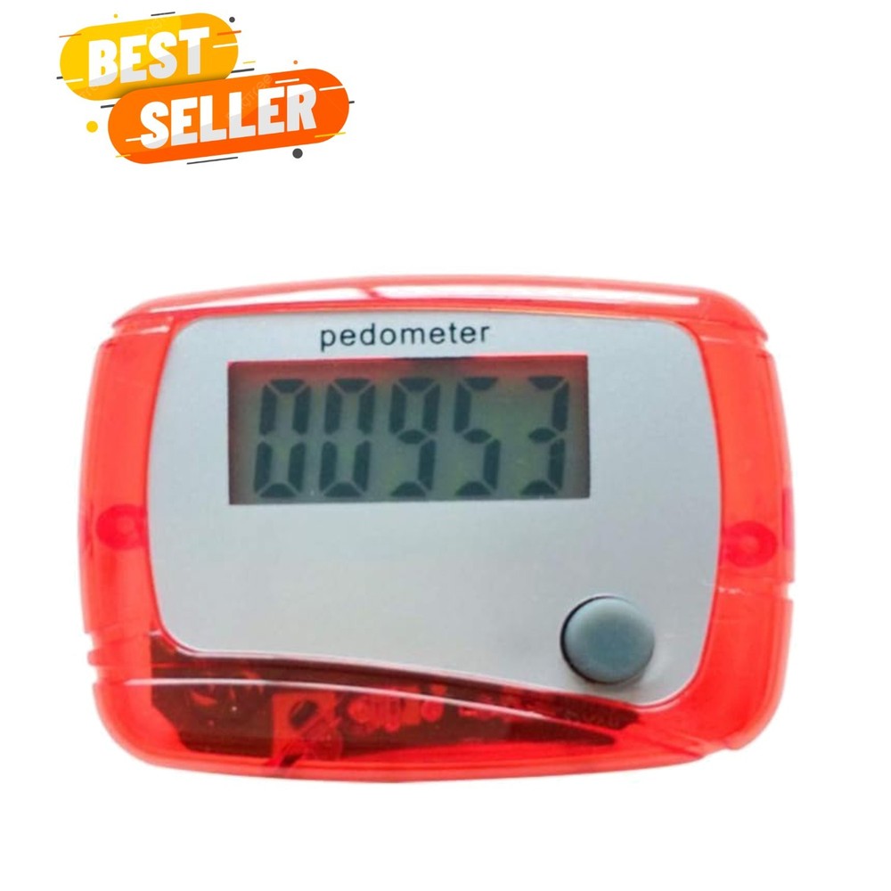 Lightweight Red Pedometer: Track Steps, Calories, and Exercise Time Effortlessly