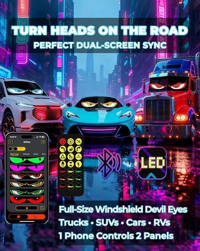 2PCS 23"x5" Devil Eyes Light for Windshield – Dual Screen Sync, 23x5 Inch-2PCS