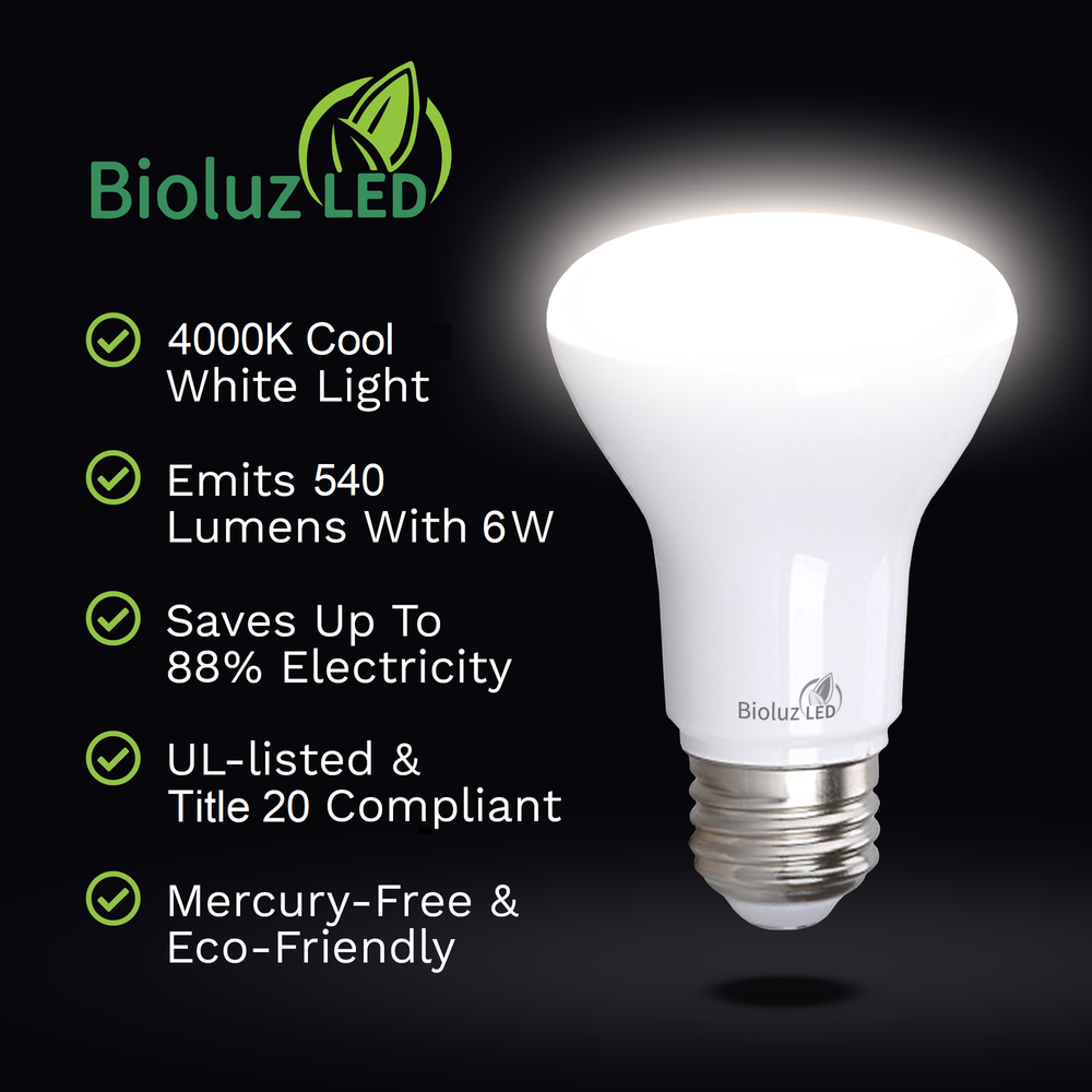 4 Pack Bioluz LED BR20 LED Bulbs 50 Watt Replacement 90 CRI CEC Title 20 UL List