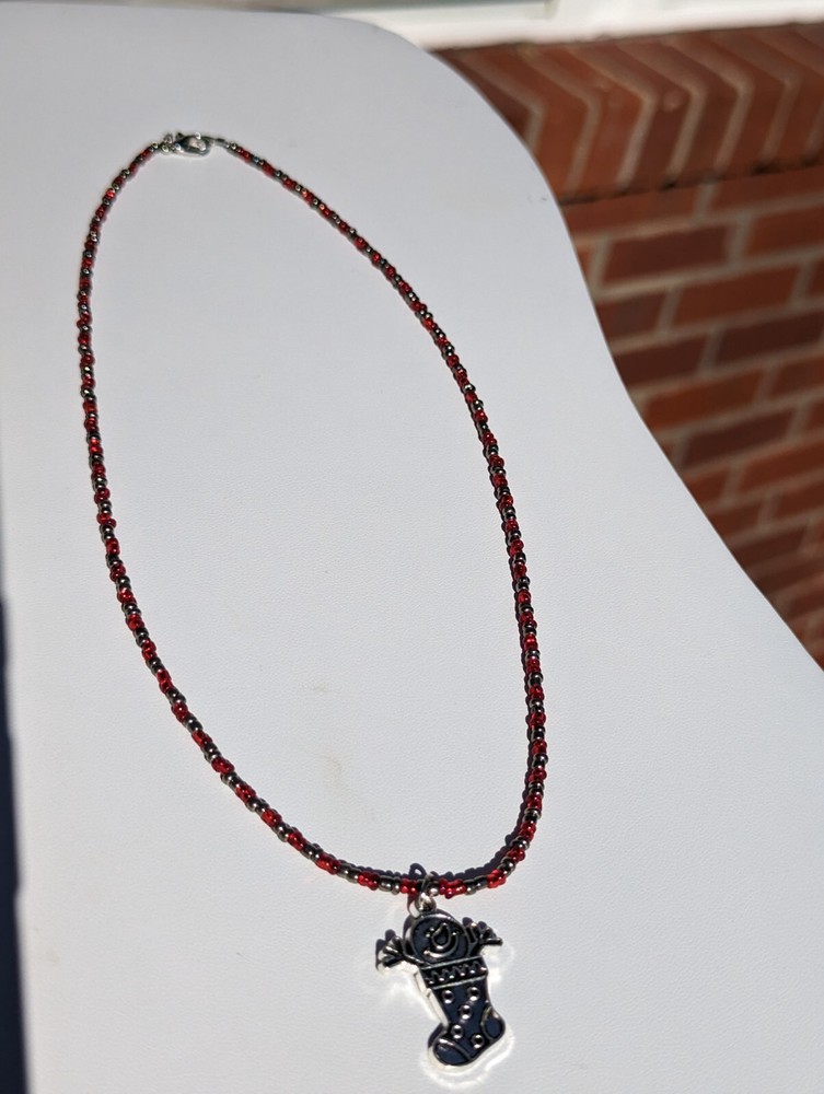 Toy in Stocking Charm on Beaded Necklace