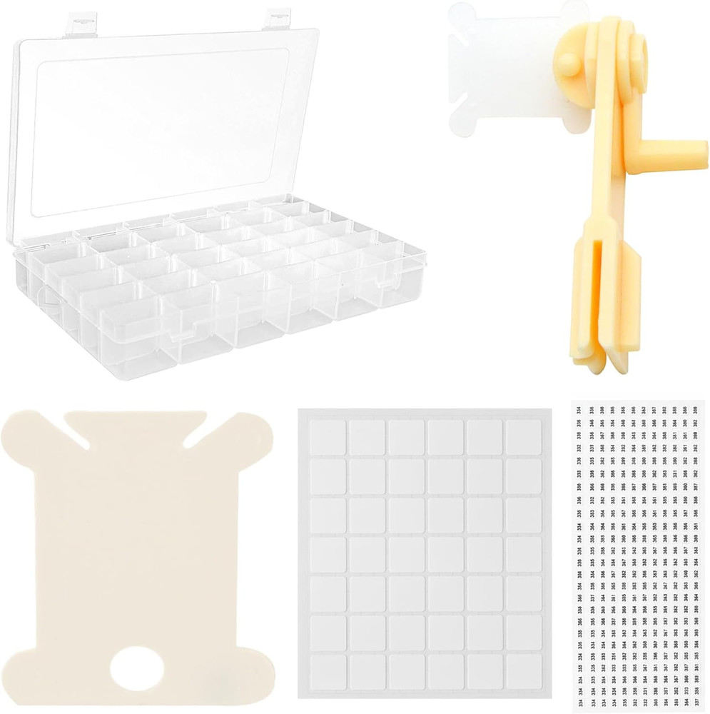 24-Compartment Adjustable Embroidery Floss Storage Box with 40 Floss Strips, 1 T