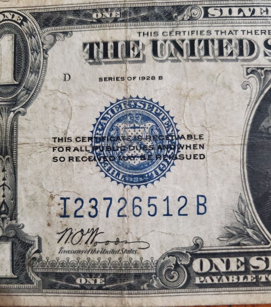 1928 B $1 Dollar Funny Back Silver Certificate Note AG -Fair Condition