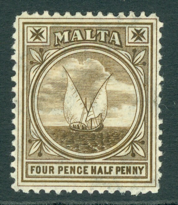 SG 57 Malta 4½d Brown, Lightly mounted mint CAT £40
