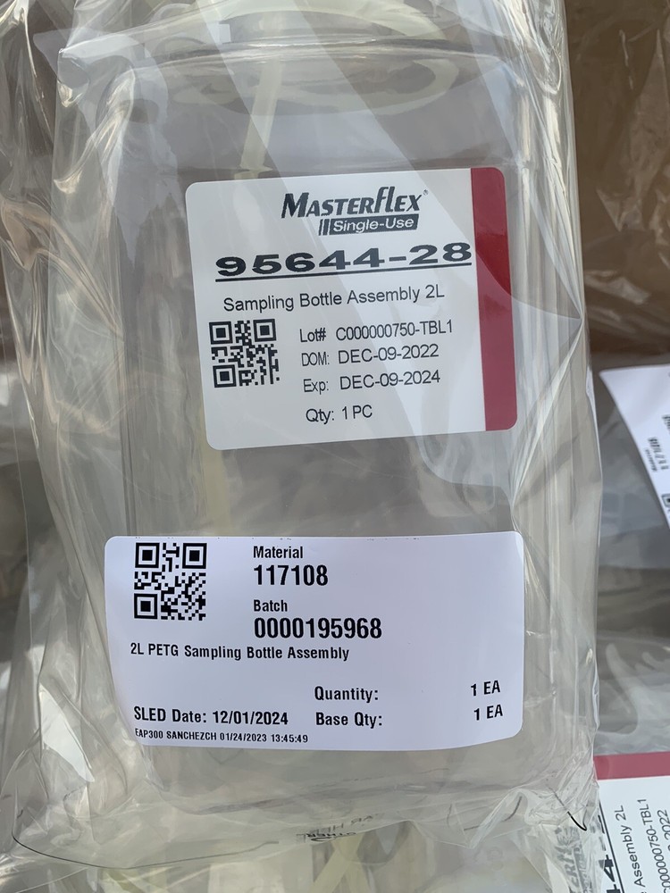 MasterFlex 95644-28 Single-Use Sampling Bottle Assembly 2 Liter; 16 Bottles/Box