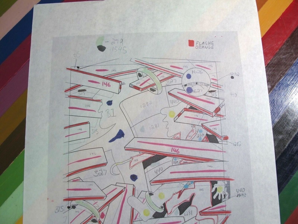 vtg KAWS art show print - working process transparency worksheet corrections