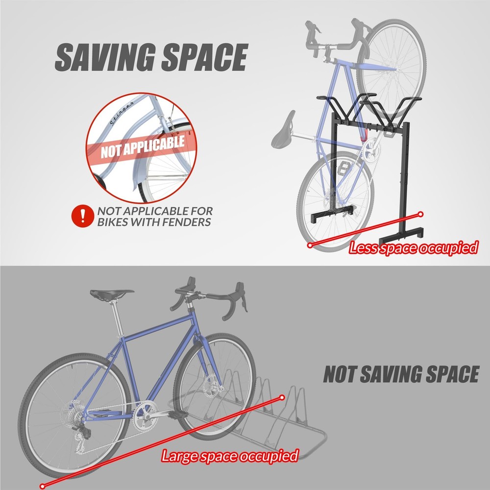 2 Bikes Floor Stand,Adjustable Bicycle Parking Rack with Hook for Garage/Indo...