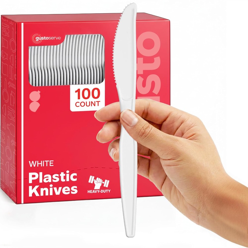 [ Basic Disposable Plastic Knives, White Plastic Knives Heavy Duty -