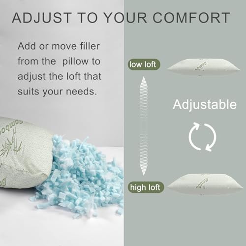 Small Camping Pillow for Sleeping,Shredded Memory Foam 17"X12" White 1 Pack