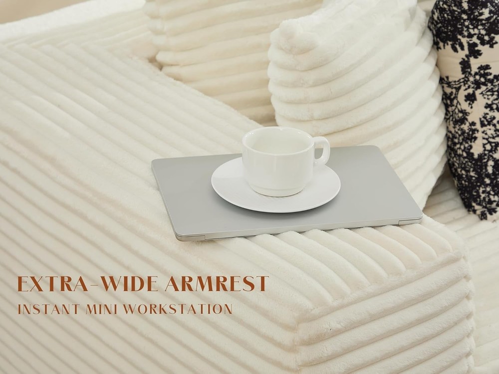 L Shaped Corduroy Cloud Couch Compression Boneless Sofas with 4 Lumbar Pillows