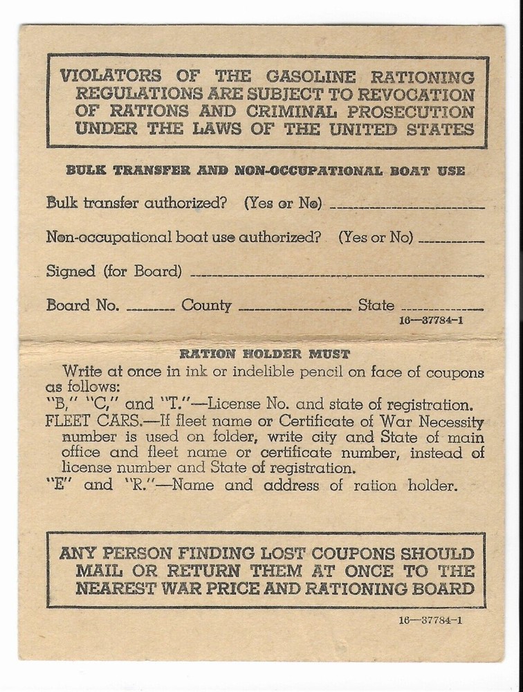 WW 2 Gasoline Mileage Ration Identification Folder, Card 1941 - 1944, B2-6