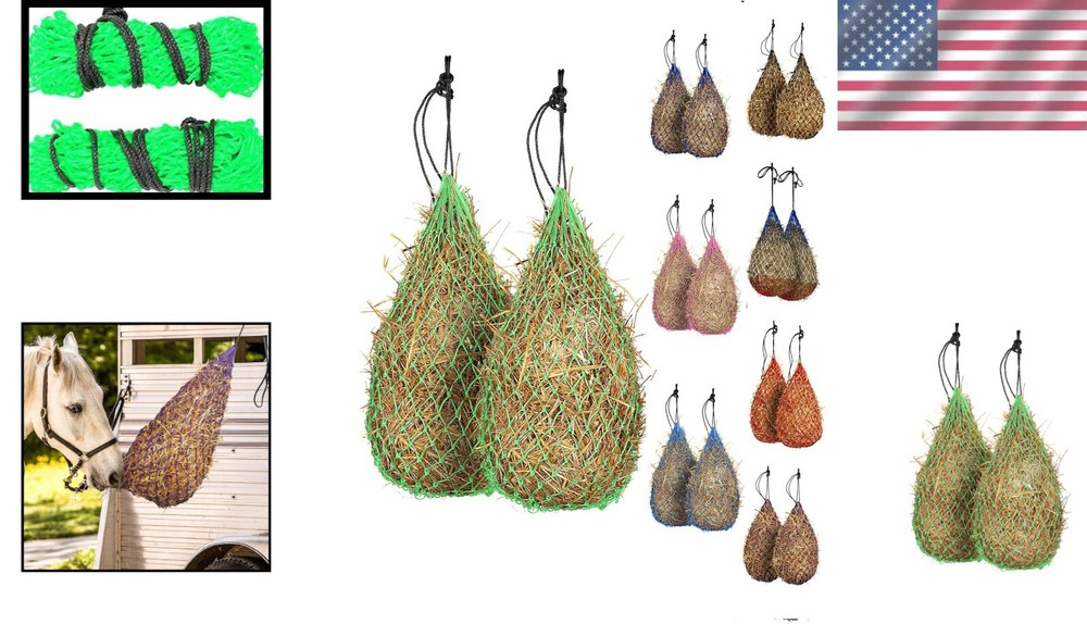 Durable 42” Slow Feed Hay Net for Horses - Lightweight, Adjustable, 2 Pack