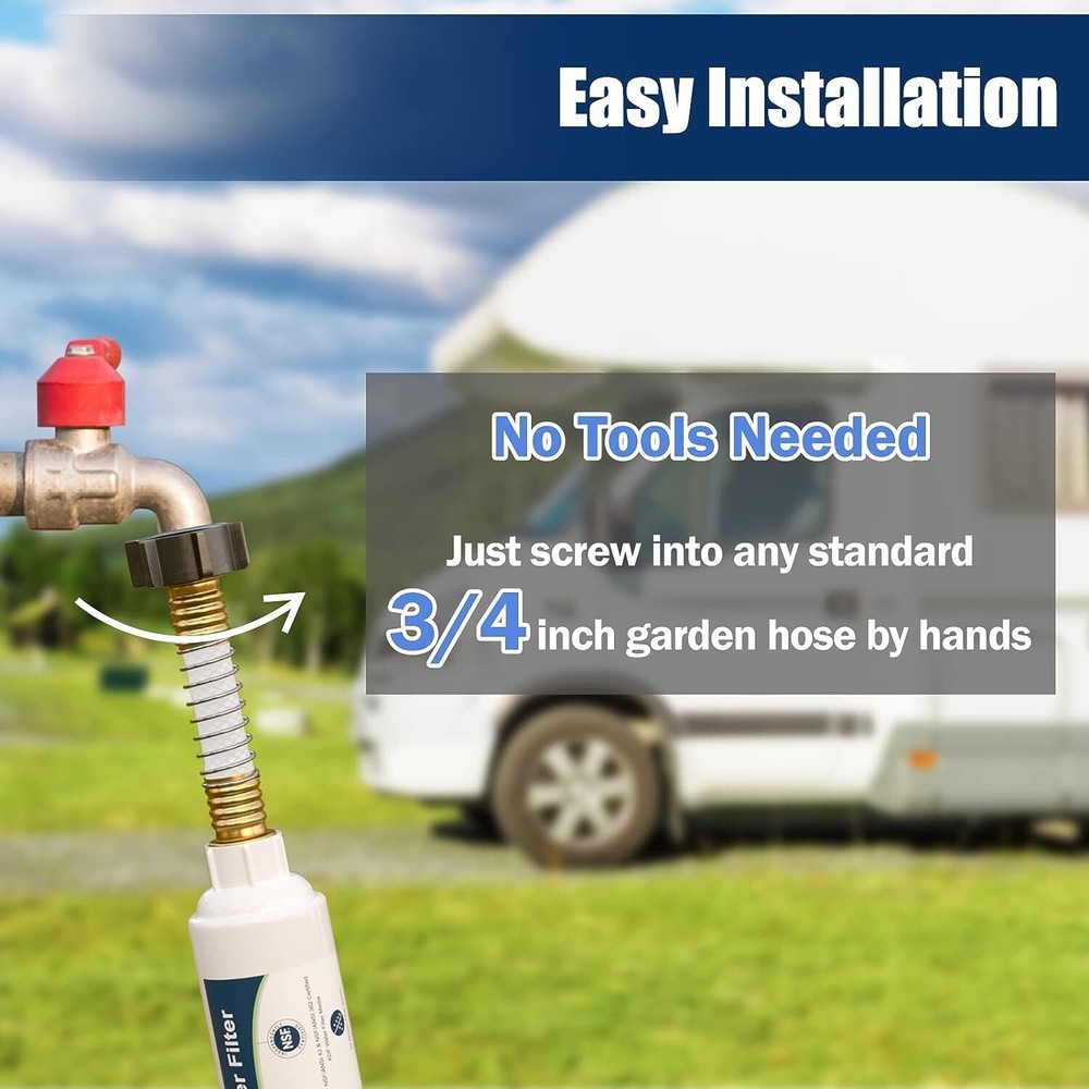 2-Pack RV Water Filter with Flexible Hose Protector, Reduces Odors, Sediments