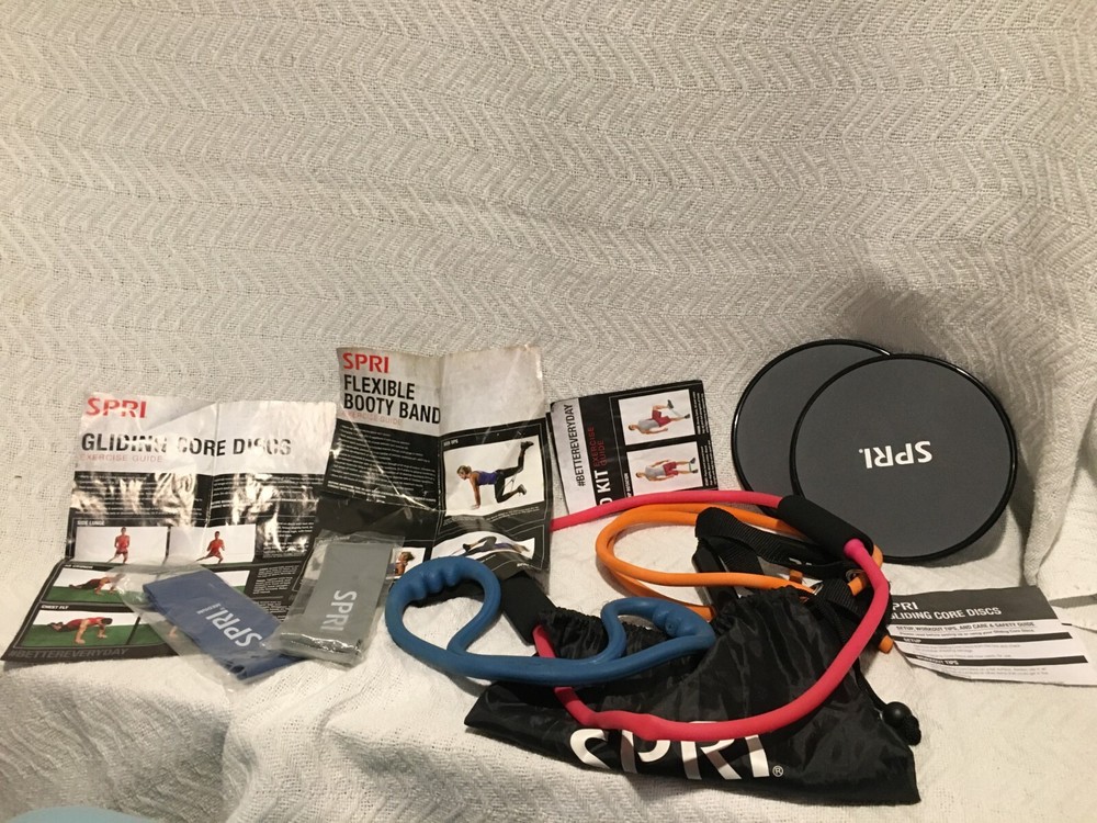 SPRI Flexible Booty Band Gliding Core DIsc Mini Loop Band KIT in Portable Bag
