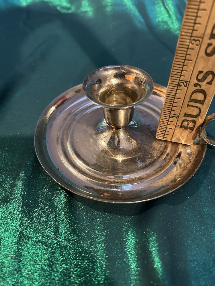Silver Plated Candlestick Holder Antique 5” Base Plus Finger Loop Light Patina