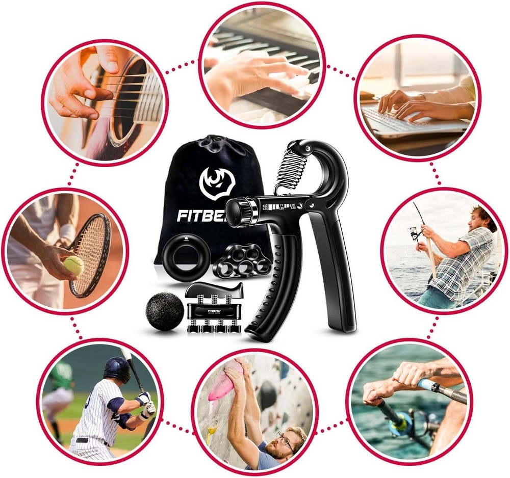 FitBeast Grip Strengthener Kit 5-Pack Adjustable Hand & Forearm Exerciser