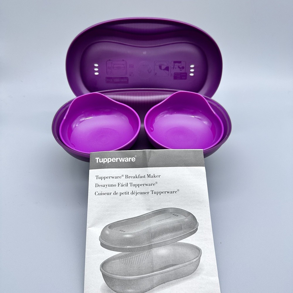Tupperware Microwave Breakfast Maker Plus Two Egg Inserts Purple New w/ Manual