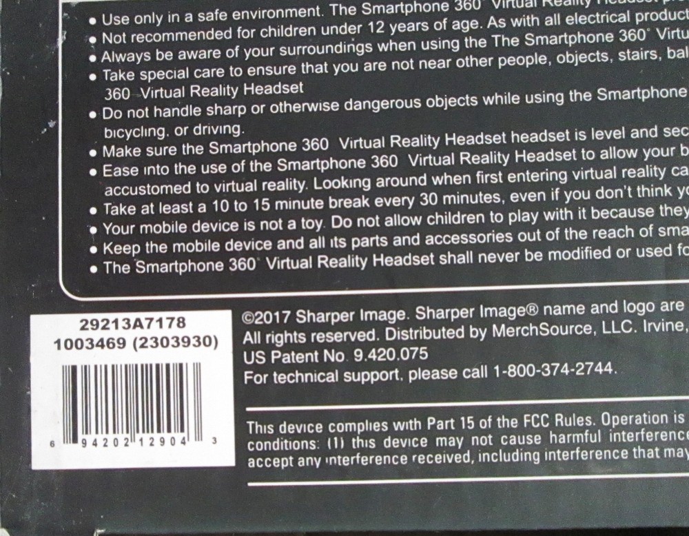 Sharper Image Virtual Reality Smartphone 360 Platinum Series Headset