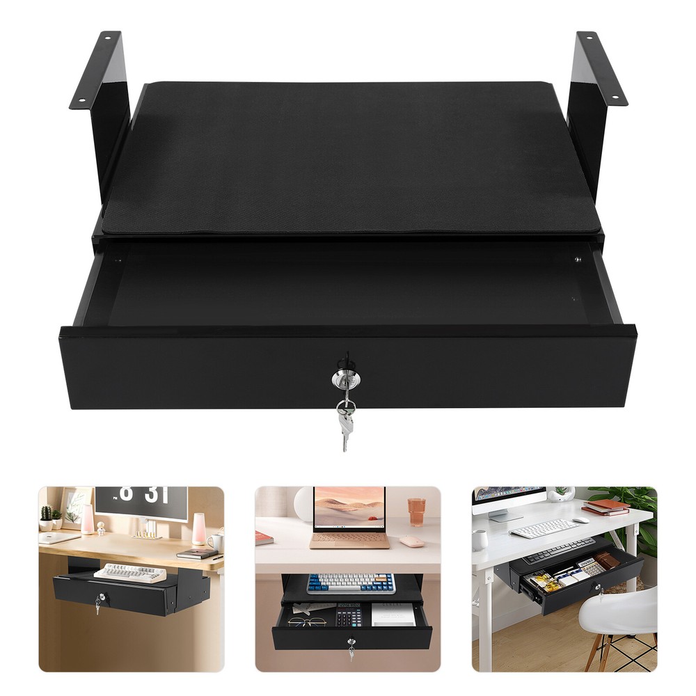 Sliding Under Desk Pull-Out Storage Drawer with Computer Pad for Organization