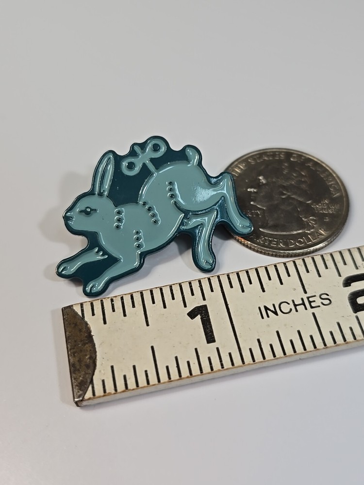 Blue Bunny Rabbit With Wind Up Key Lapel Pin