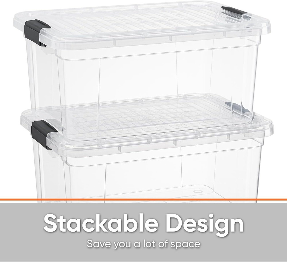 Superio Clear Storage Bins with Lids, 4-Pack Plastic Boxes - 3.5 Quart