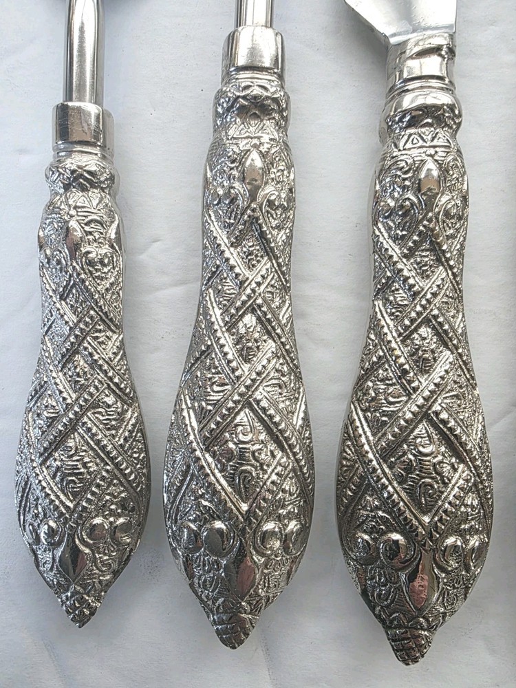 INDIA Stainless Flatware 5 Piece Place Setting Ornate "Chunky" Handle Unbranded