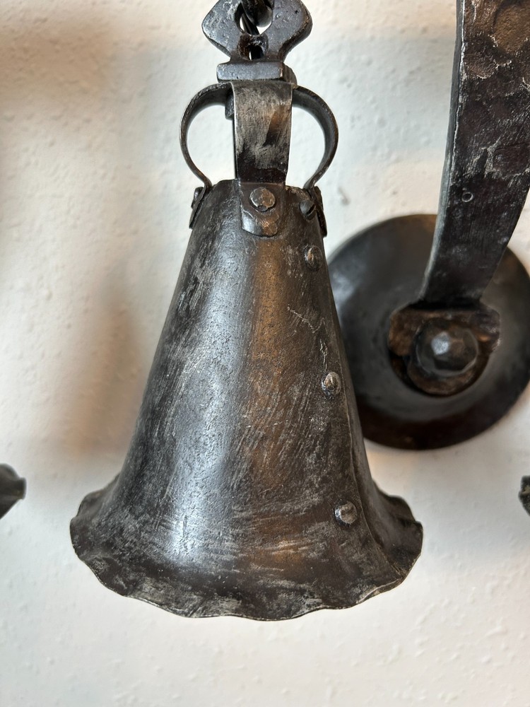 pair 1920-1930's hammered iron Arts & Crafts Gothic sconces