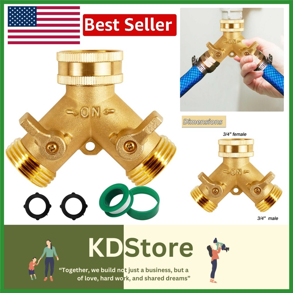 3/4" Solid Brass Double Two Way Tap Garden Connector Adaptor Hose Splitter US