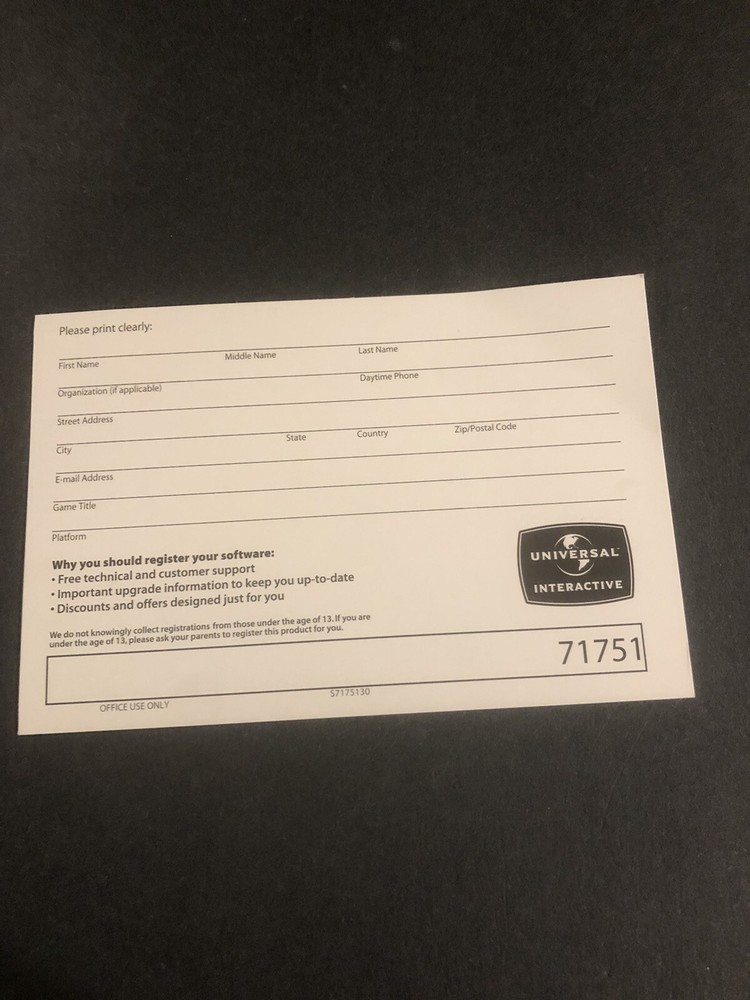 universal interactive sega registration card insert